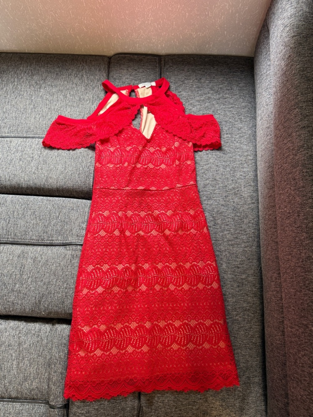 Francesca's Red Lace Mini Dress Sleeveless, Size S
